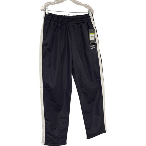 Umbro Men's‎ Large Dark Charcoal Activewear Pants White Stripe Stretch Comfort - Picture 1 of 13